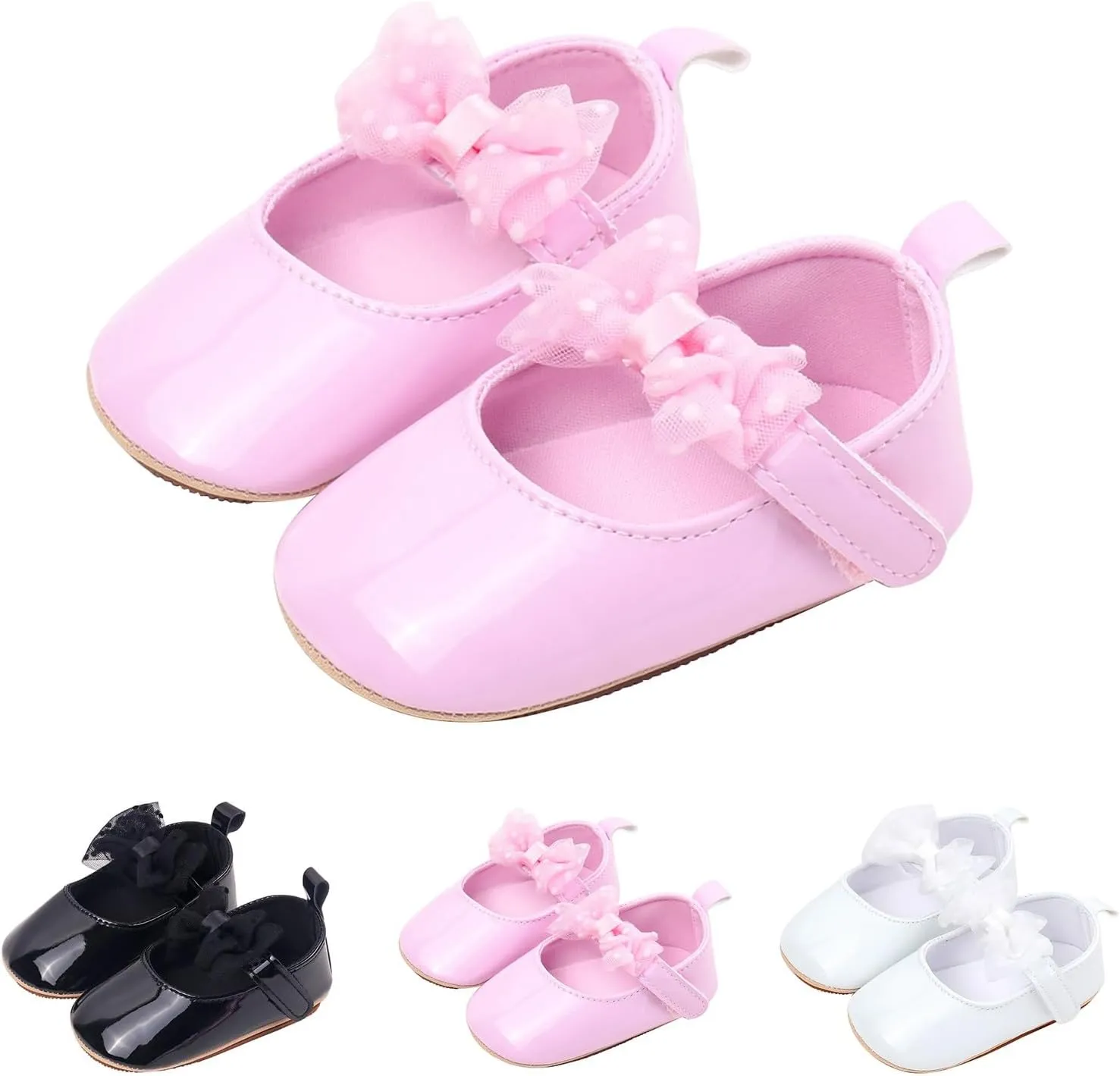 Baby Girls Summer Solid Color PU Leather Sandals Toddler Infant Tulle Lace Mesh Bow Low Heels Soft Sole Casual Shoes