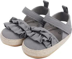 Baby Infant Boy Girl Sandals Shoes First Walkers Prewalkers Ruffles Non-Slip Soft Sole Prewalker (Grey, 12 Infant)