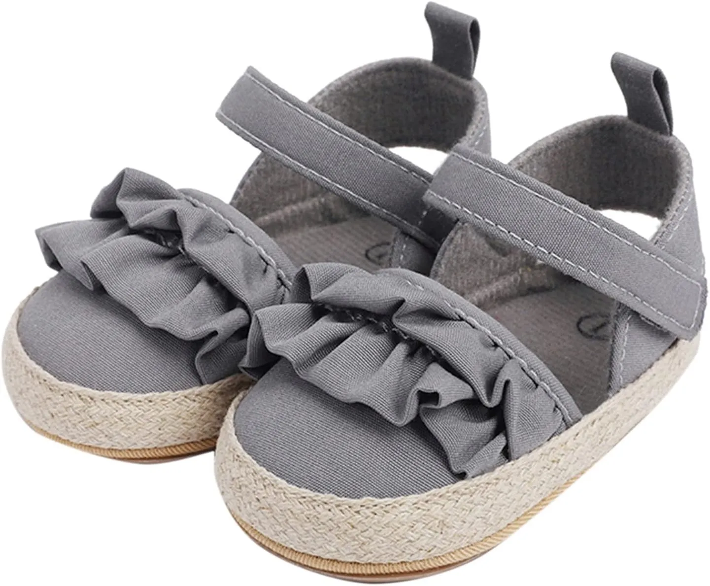 Baby Infant Boy Girl Sandals Shoes First Walkers Prewalkers Ruffles Non-Slip Soft Sole Prewalker (Grey, 12 Infant)