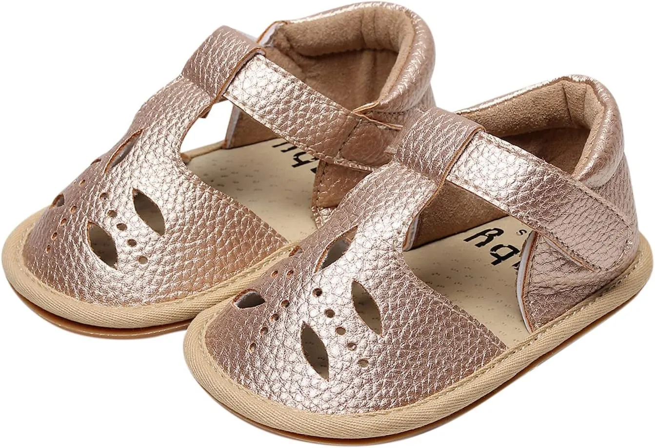 Baby Infant Boy Girl Sandals Shoes First Walking Shoes Soft Anti-Slip Rubber Sole Sneakers Fashion (Gold, 7 Toddler)