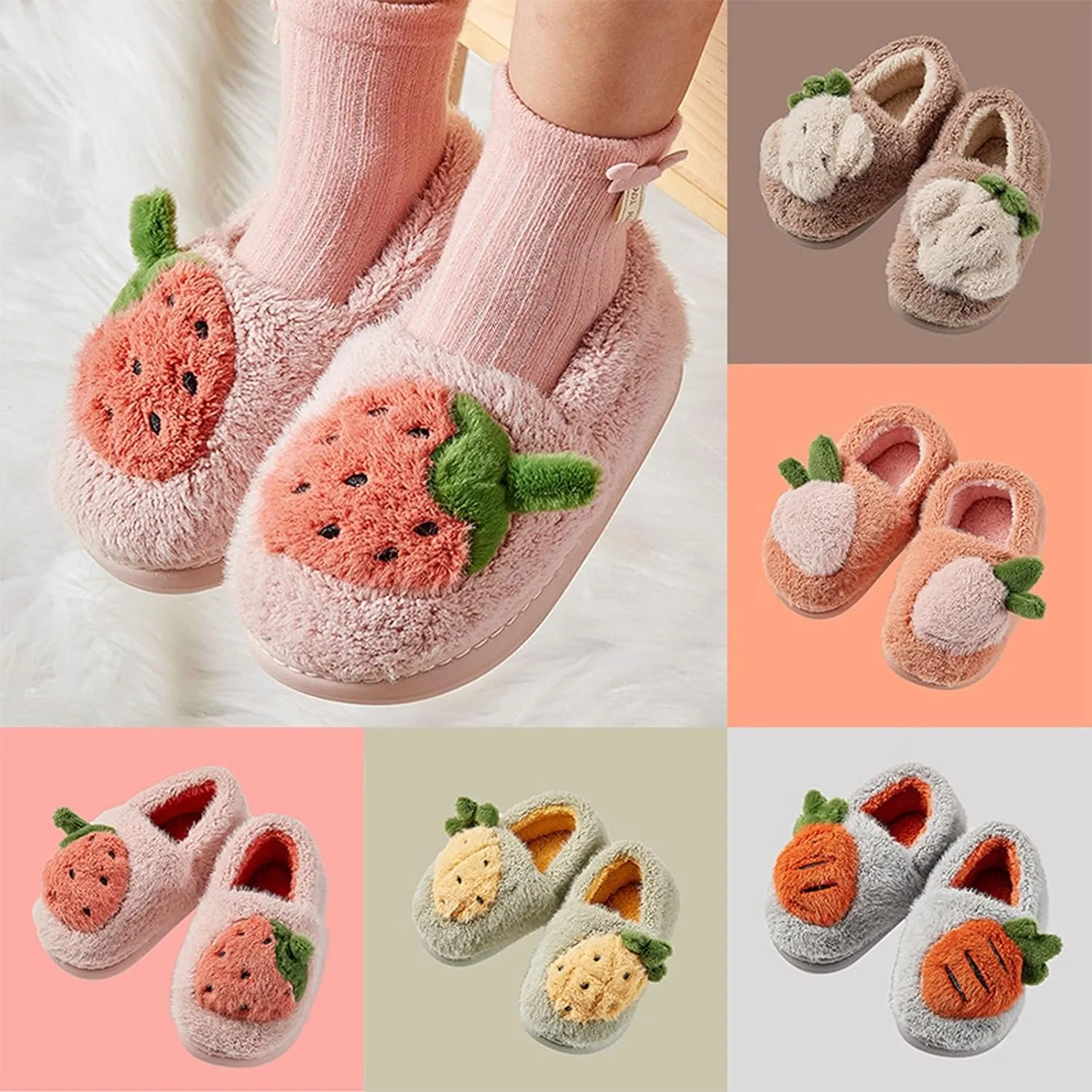Baby Infant Fr Fuzzy Slippers Toddler Boys Girls Cotton Soft Sole Flat Shoes Winter Indoor Memory Foam House Shoes