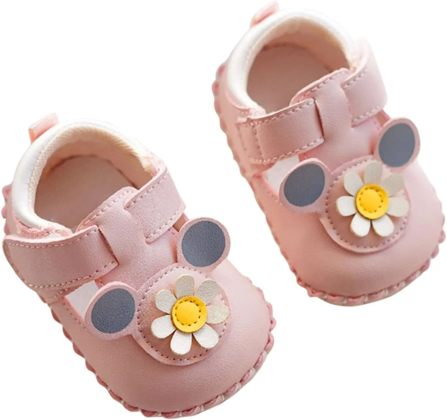 Baby Infant Newborn Toddler Ankle First Walking Sandals Closed Toe Flower Leather Soft Hook Loop Shoes Non Slip Light