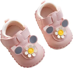 Baby Infant Newborn Toddler Ankle First Walking Sandals Closed Toe Flower Leather Soft Hook Loop Shoes Non Slip Light