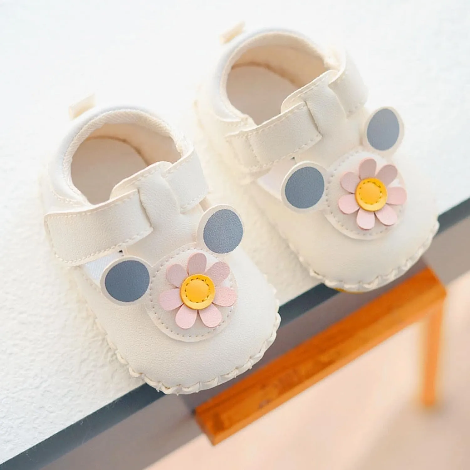 Baby Infant Newborn Toddler Ankle First Walking Sandals Closed Toe Flower Leather Soft Hook Loop Shoes Non Slip Light
