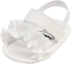 Baby Infant Shoes Boy Girl Sandals First Walkers Crib Shoes Lightweight Soft Sole Flat Shoes Summer (White, 4 Toddler)