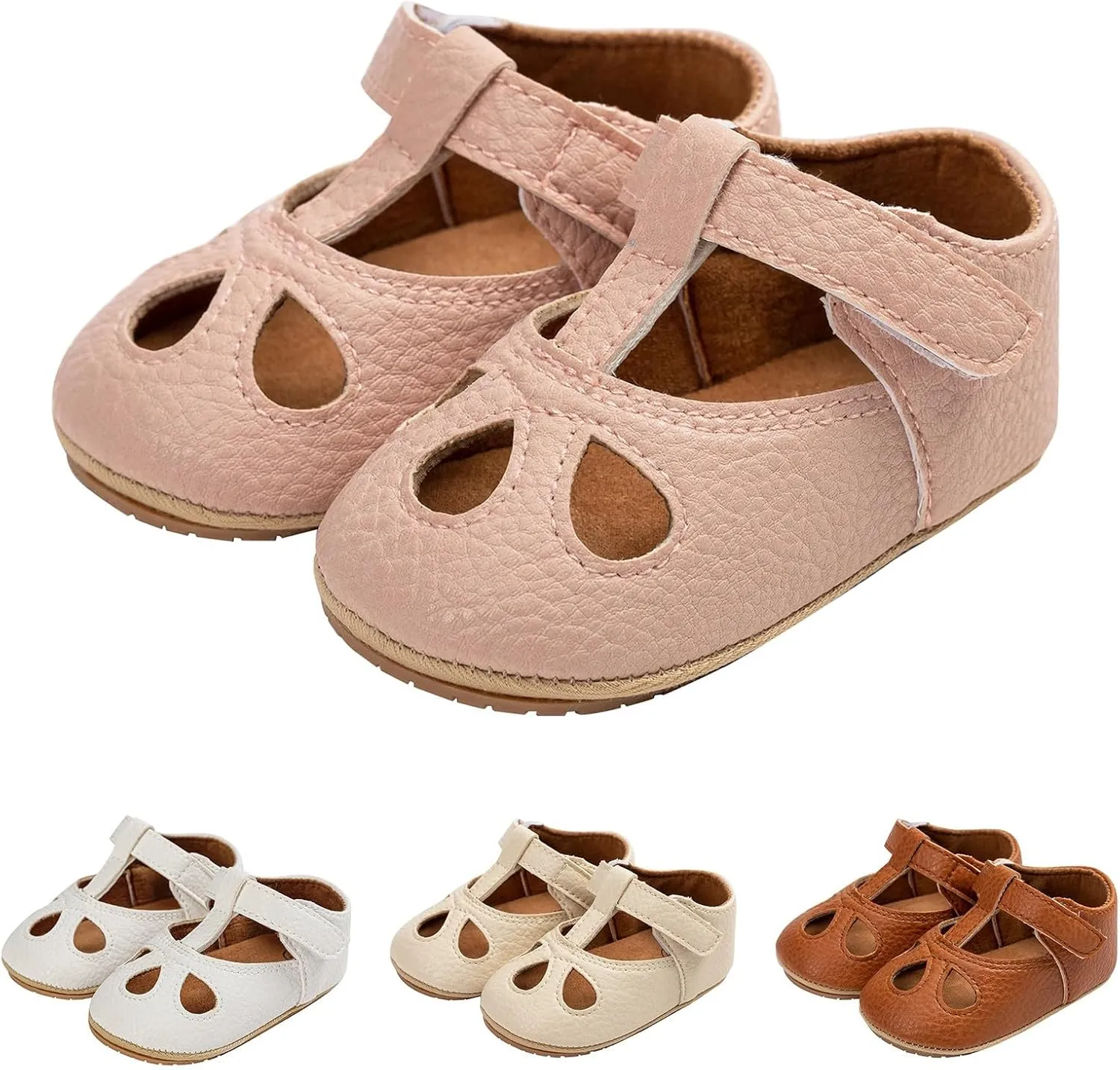 Baby Kids Summer Casual Leather Sandals Solid Color Infant Toddler Hollow Close Toe Soft Sole Non Slip Casual Shoes