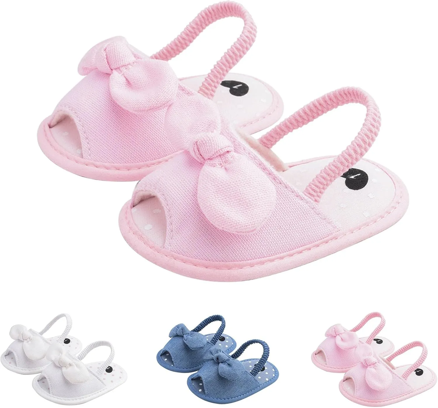 Baby Kids Summer Casual Open Toe Sandals Toddler Infant Girls Bowknot Polka Dot Decor Soft Sole Flats Strap Shoes