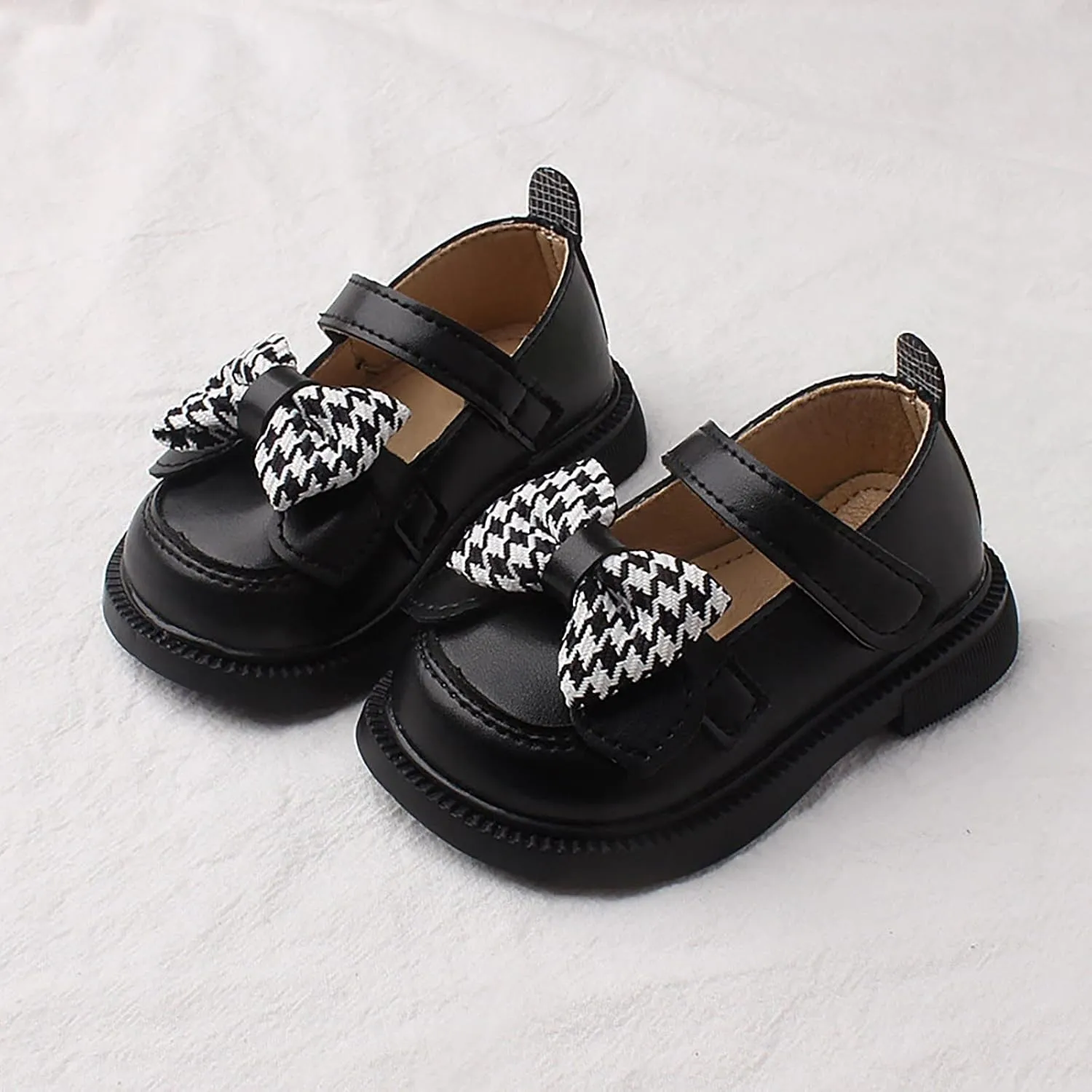 Baby Mary Jane Chunky Flat Infant Platform Slip On Heel Leather Flat Round Toe School Uniform Dress Shoes with Bow