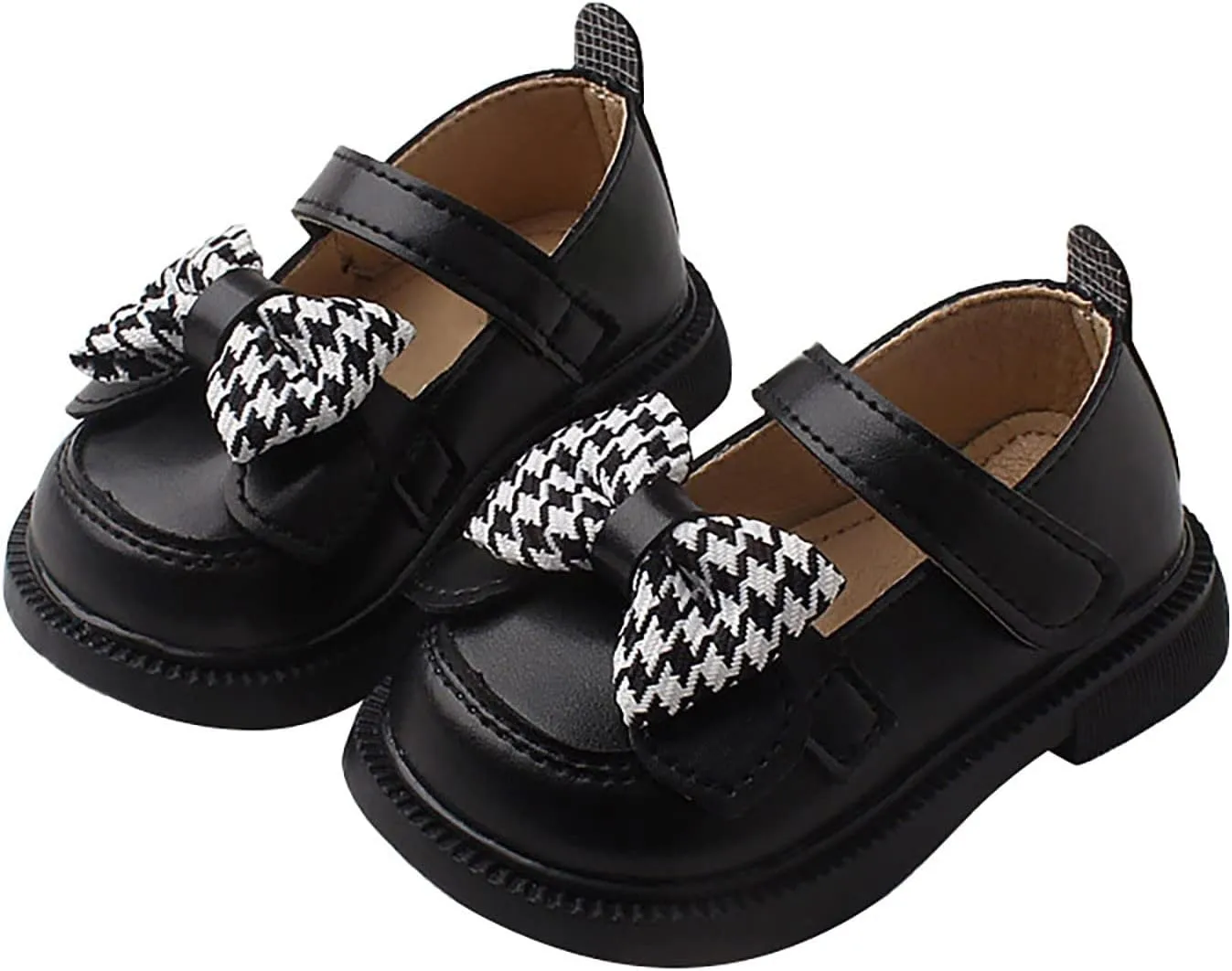 Baby Mary Jane Chunky Flat Infant Platform Slip On Heel Leather Flat Round Toe School Uniform Dress Shoes with Bow