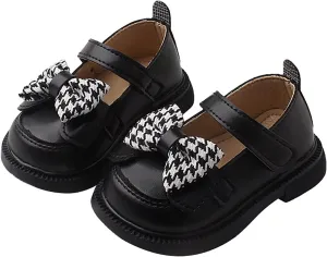 Baby Mary Jane Chunky Flat Infant Platform Slip On Heel Leather Flat Round Toe School Uniform Dress Shoes with Bow