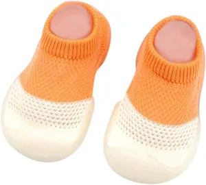 Baby Shoes Boys Girls Sock Shoes Non-Slip Mesh First Walking Shoes Soft Rubber Sole Barefoot Floor (Orange, 24 Toddler)