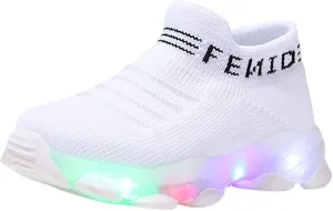 Baby Shoes Girl Children Baby Luminous Shoes Sport Boys Casual Led Run Girls Mesh Letter Baby (White, 15-18 Months)