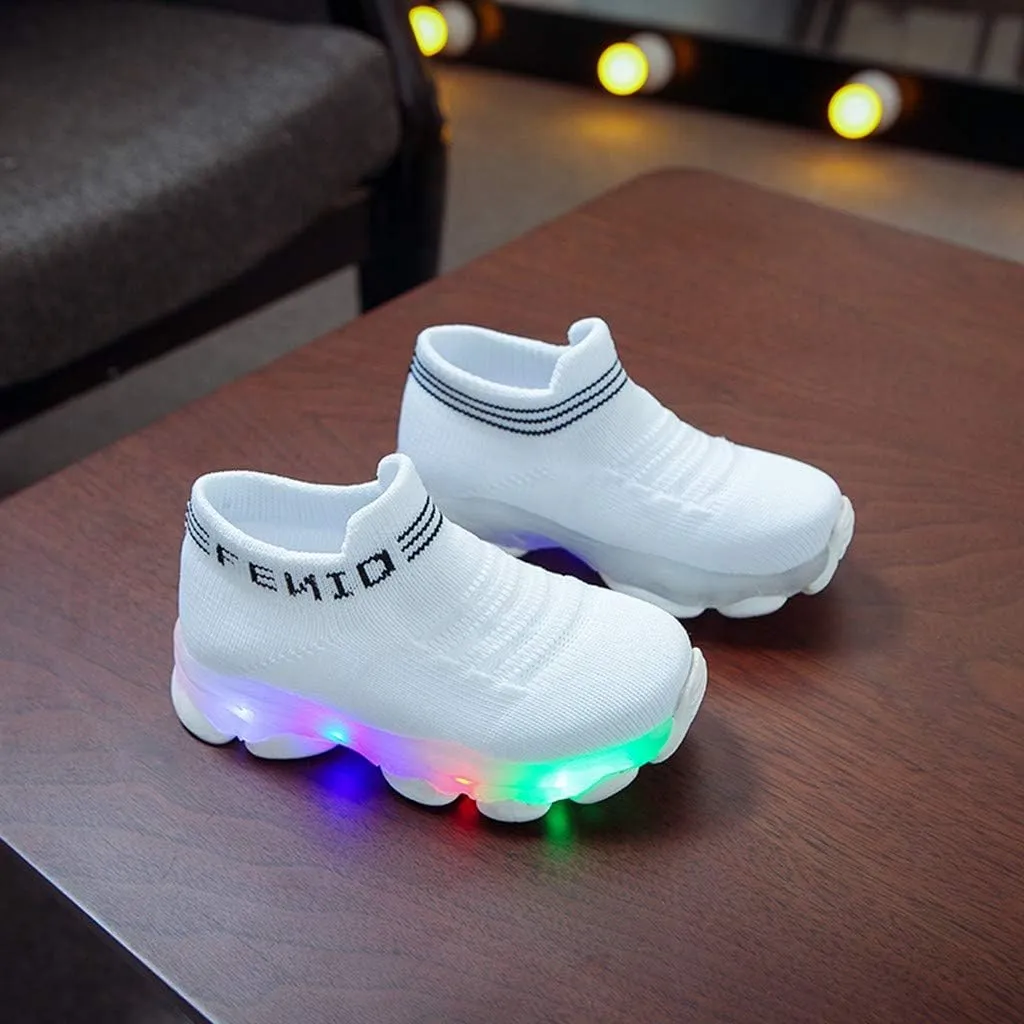 Baby Shoes Girl Children Baby Luminous Shoes Sport Boys Casual Led Run Girls Mesh Letter Baby (White, 15-18 Months)