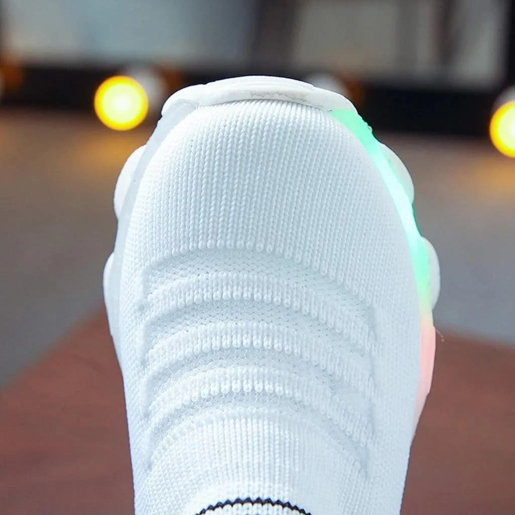 Baby Shoes Girl Children Baby Luminous Shoes Sport Boys Casual Led Run Girls Mesh Letter Baby (White, 15-18 Months)