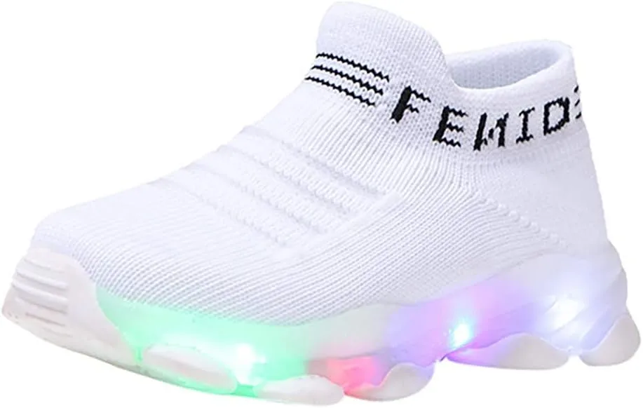 Baby Shoes Girl Children Baby Luminous Shoes Sport Boys Casual Led Run Girls Mesh Letter Baby (White, 15-18 Months)