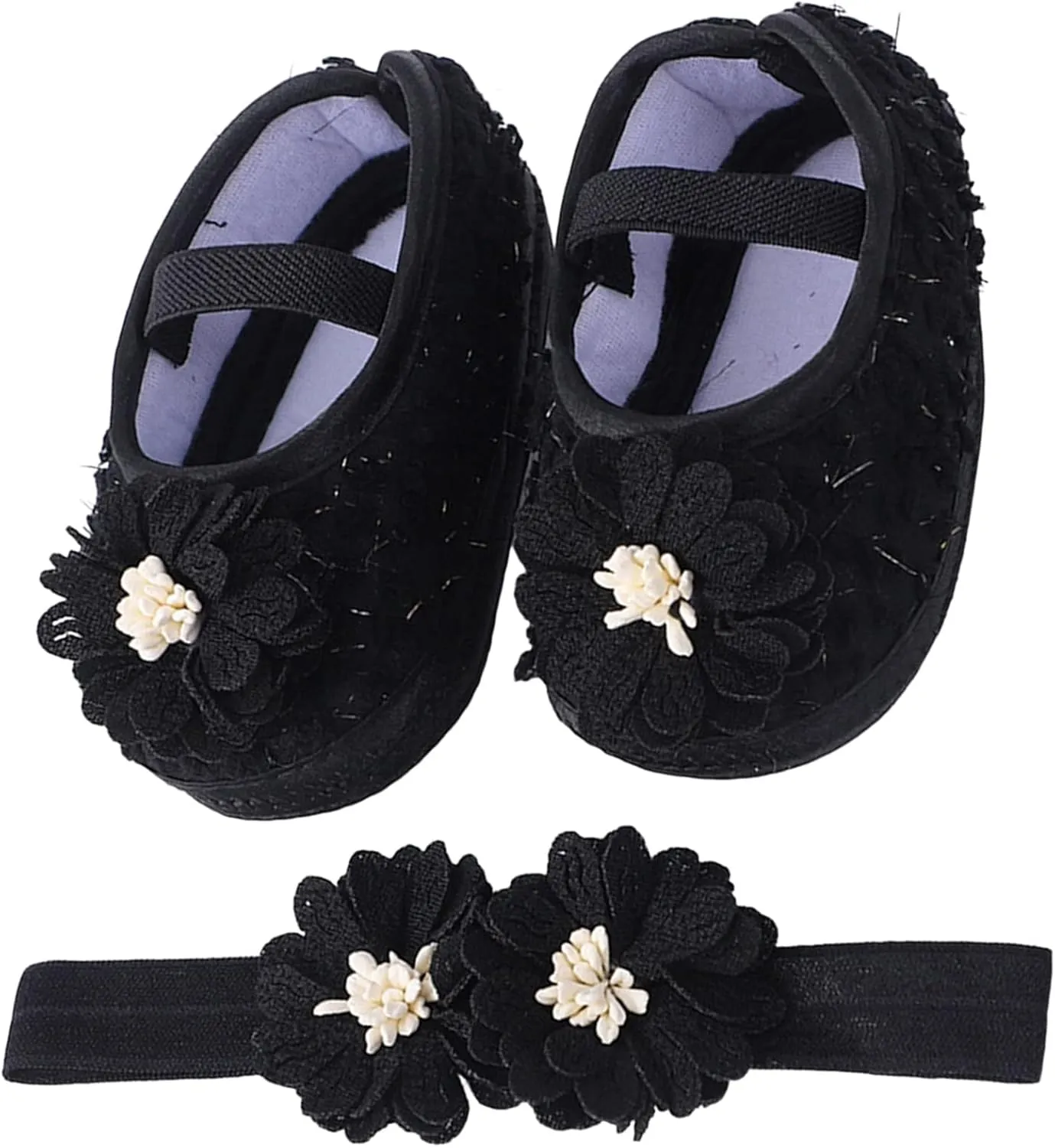 Baby Shoes with Hair Band Fashion Soft Soled Toddler Shoes Versatile Dress Flower Princess Shoes Soft Soles Shoes