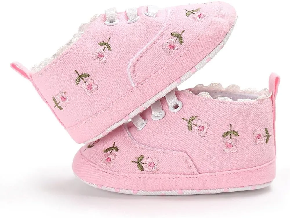 Baby Sneakers 12-18 Months Baby Girls Sole Infant Crib Shoes Floral Canvas Soft Anti-Slip Baby Water Shoes