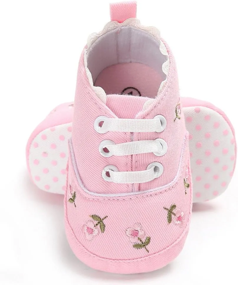 Baby Sneakers 12-18 Months Baby Girls Sole Infant Crib Shoes Floral Canvas Soft Anti-Slip Baby Water Shoes