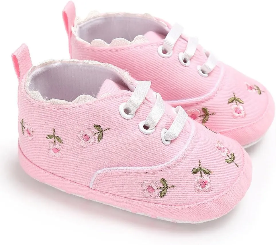 Baby Sneakers 12-18 Months Baby Girls Sole Infant Crib Shoes Floral Canvas Soft Anti-Slip Baby Water Shoes