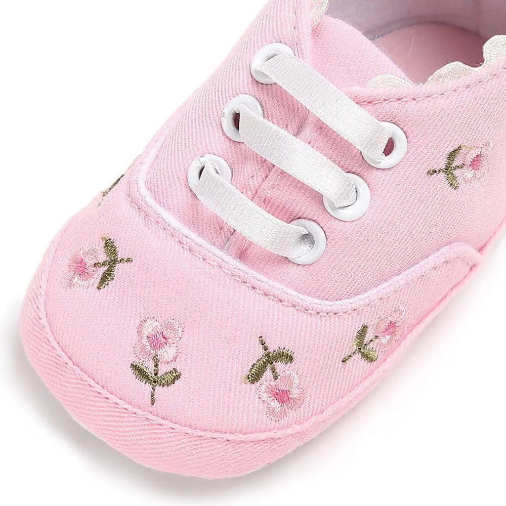 Baby Sneakers 12-18 Months Baby Girls Sole Infant Crib Shoes Floral Canvas Soft Anti-Slip Baby Water Shoes