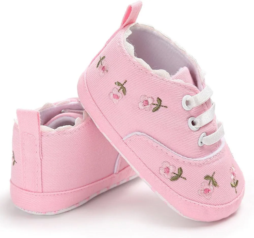 Baby Sneakers 12-18 Months Baby Girls Sole Infant Crib Shoes Floral Canvas Soft Anti-Slip Baby Water Shoes