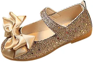Baby Toddler Infant Girls Princess Sandals Soft Sole Bowknot Sequins Prewalker Party Wedding Shoes Flat Shoes (Gold, 23)