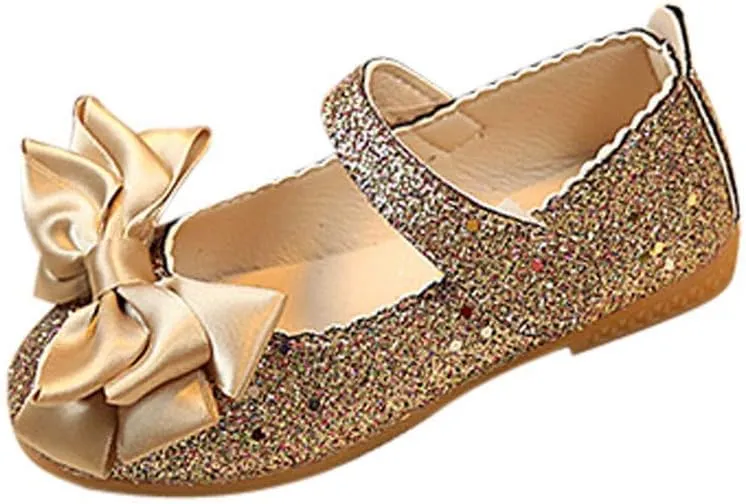 Baby Toddler Infant Girls Princess Sandals Soft Sole Bowknot Sequins Prewalker Party Wedding Shoes Flat Shoes (Gold, 23)