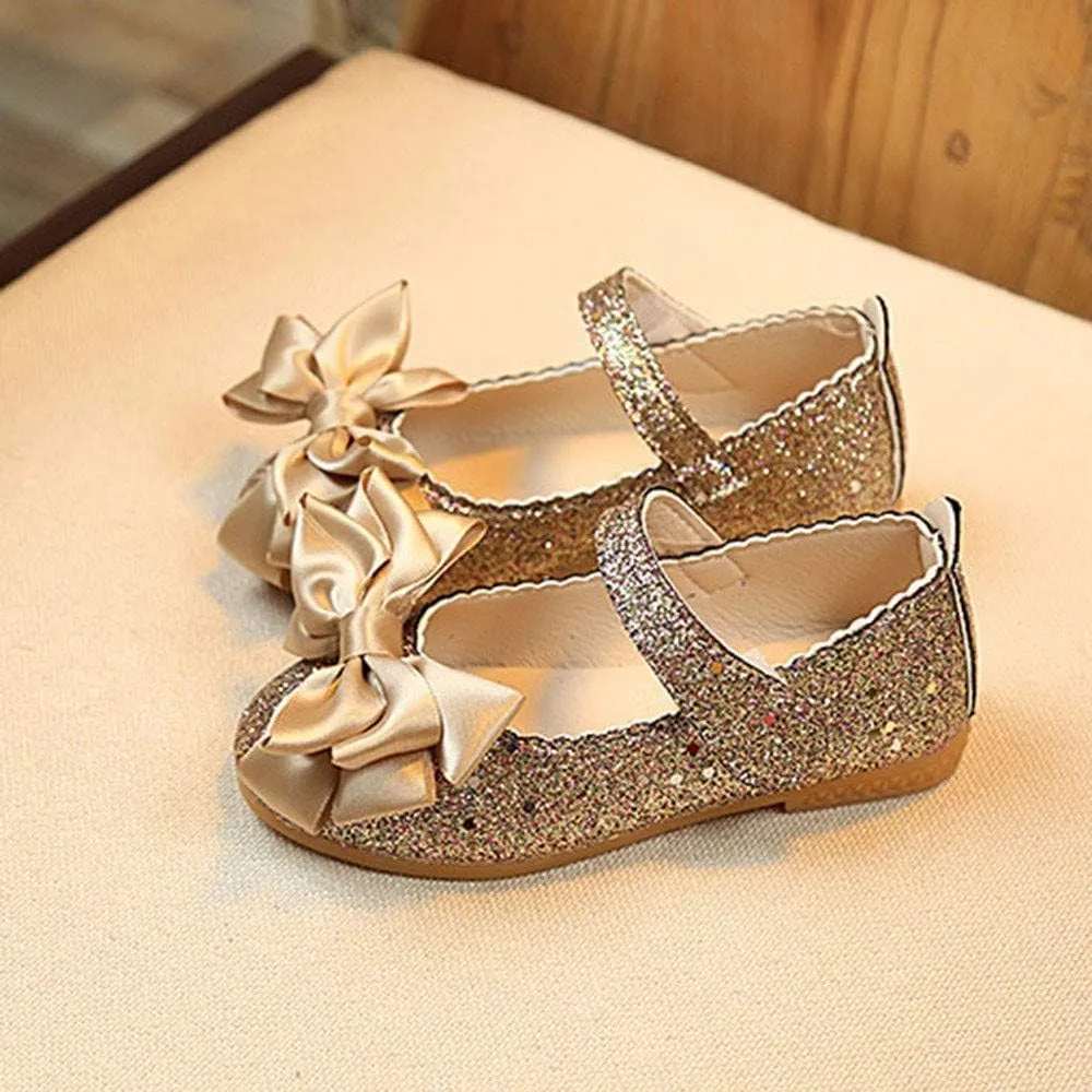 Baby Toddler Infant Girls Princess Sandals Soft Sole Bowknot Sequins Prewalker Party Wedding Shoes Flat Shoes (Gold, 23)