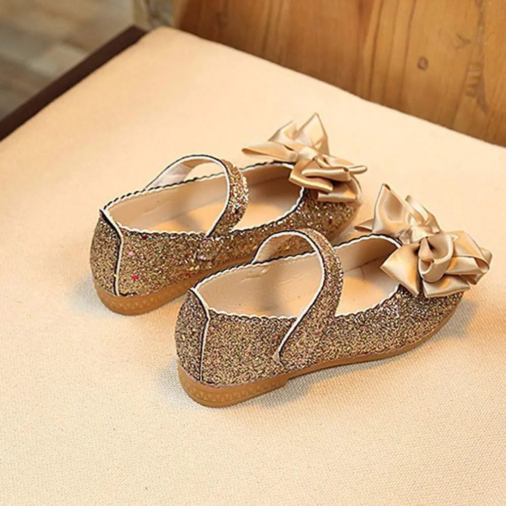 Baby Toddler Infant Girls Princess Sandals Soft Sole Bowknot Sequins Prewalker Party Wedding Shoes Flat Shoes (Gold, 23)