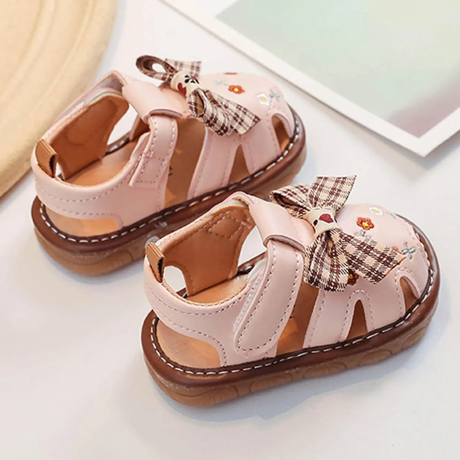 Baby Toddler Infant Girls PU Leather Soft Open Toe Summer Sandals Flower Flat Shoes Sandals for Baby Boys 12-18 Months