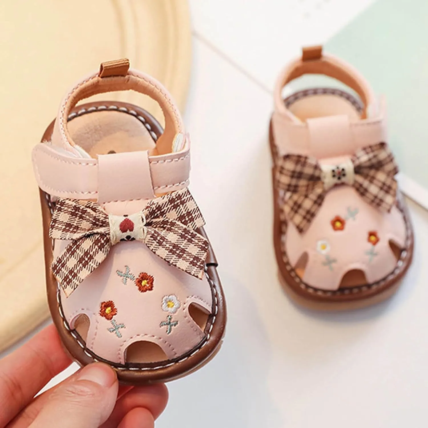 Baby Toddler Infant Girls PU Leather Soft Open Toe Summer Sandals Flower Flat Shoes Sandals for Baby Boys 12-18 Months