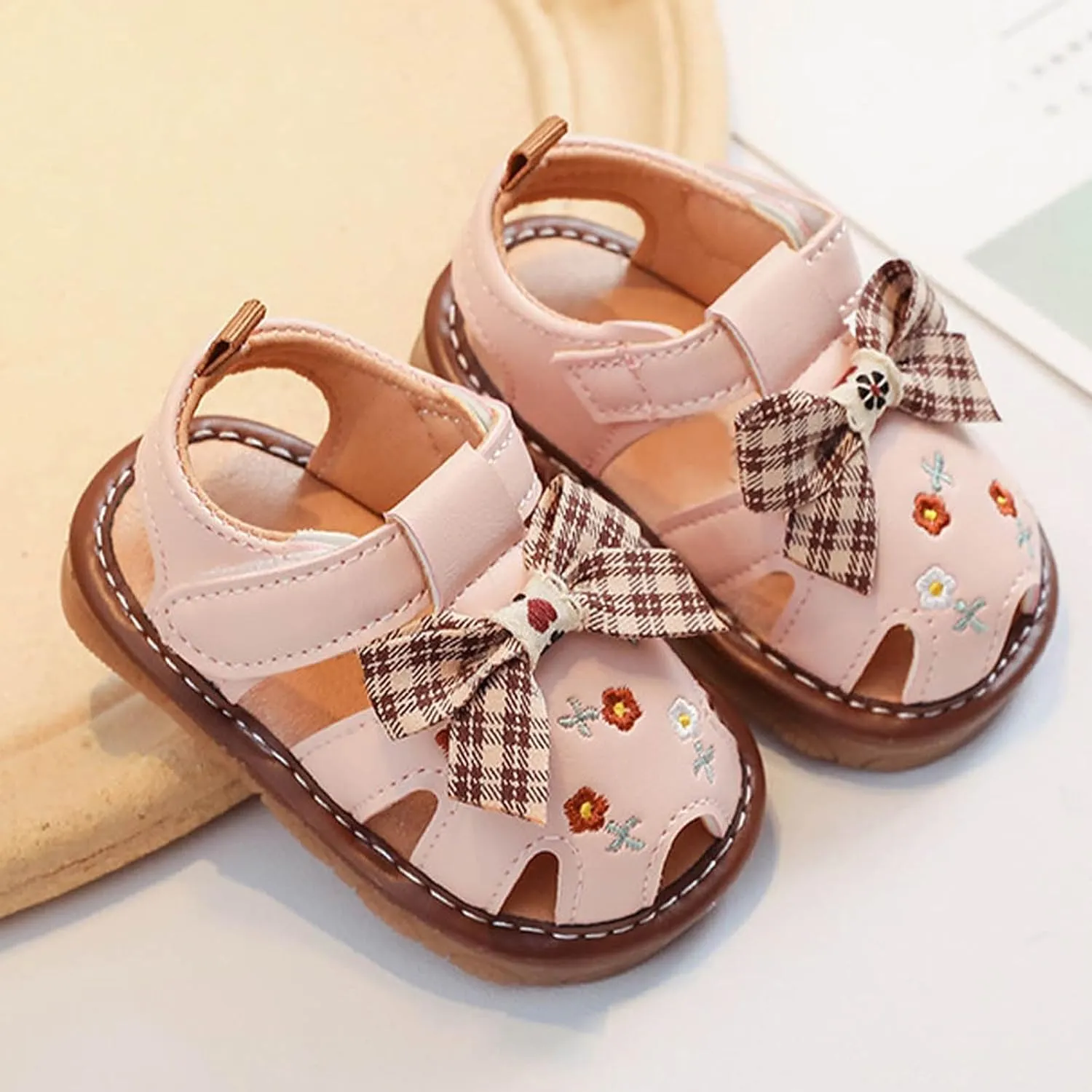 Baby Toddler Infant Girls PU Leather Soft Open Toe Summer Sandals Flower Flat Shoes Sandals for Baby Boys 12-18 Months