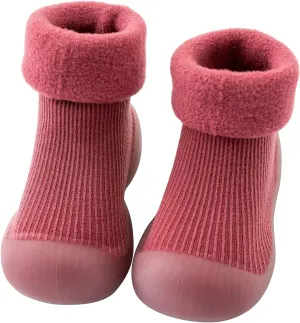 Baby Toddler Sock Shoes Infant Knit Soft Rubber Sole Shoes Walking Shoes Anti-Slip for Kids Baby Girls Boys (Wine, 3-6 Months)