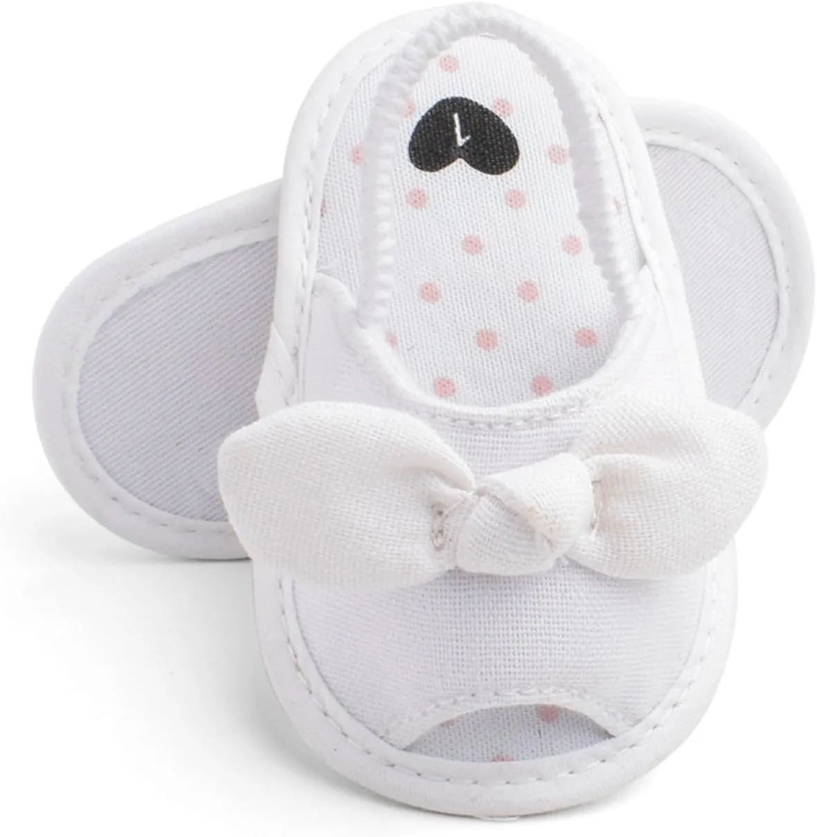 Baby Toddler Summer Casual Open Toe Sandals Infant Girls Bowknot Polka Dot Decor Soft Sole Flatt Ruched Strap Shoes