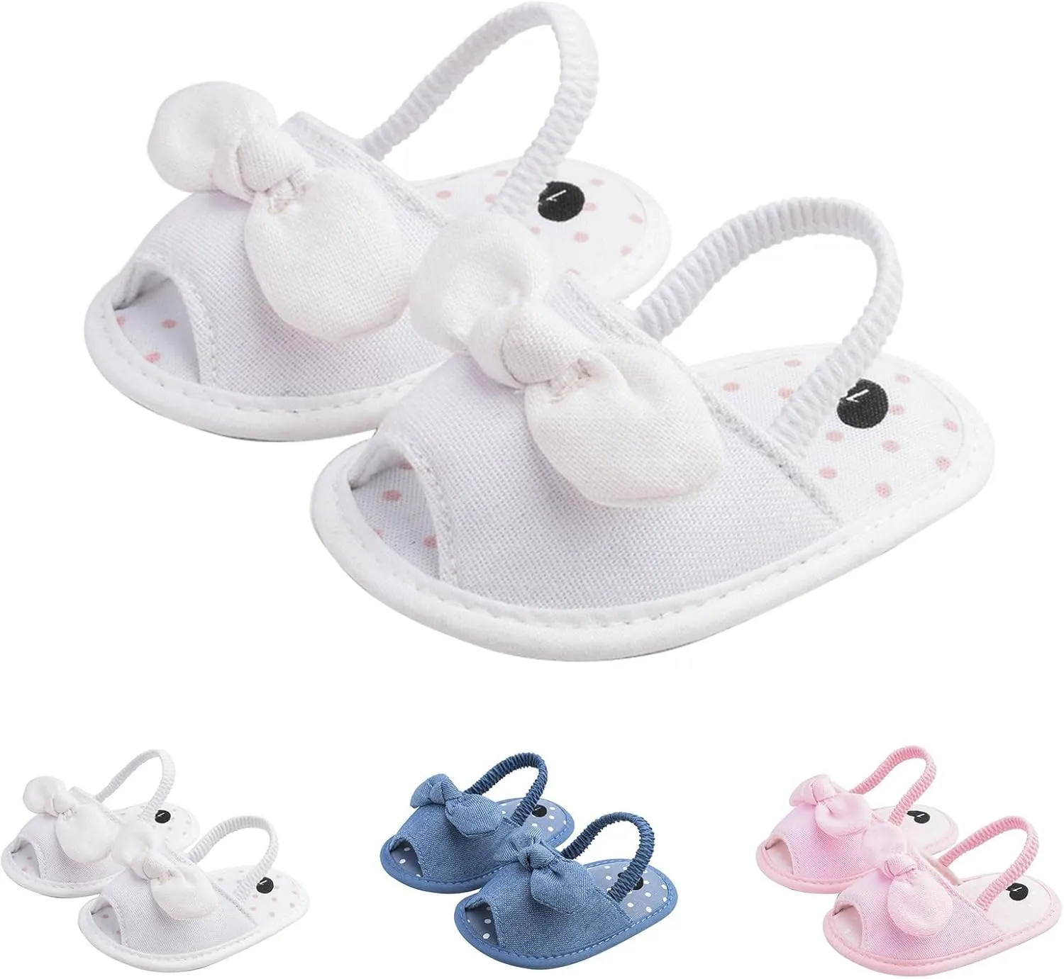 Baby Toddler Summer Casual Open Toe Sandals Infant Girls Bowknot Polka Dot Decor Soft Sole Flatt Ruched Strap Shoes
