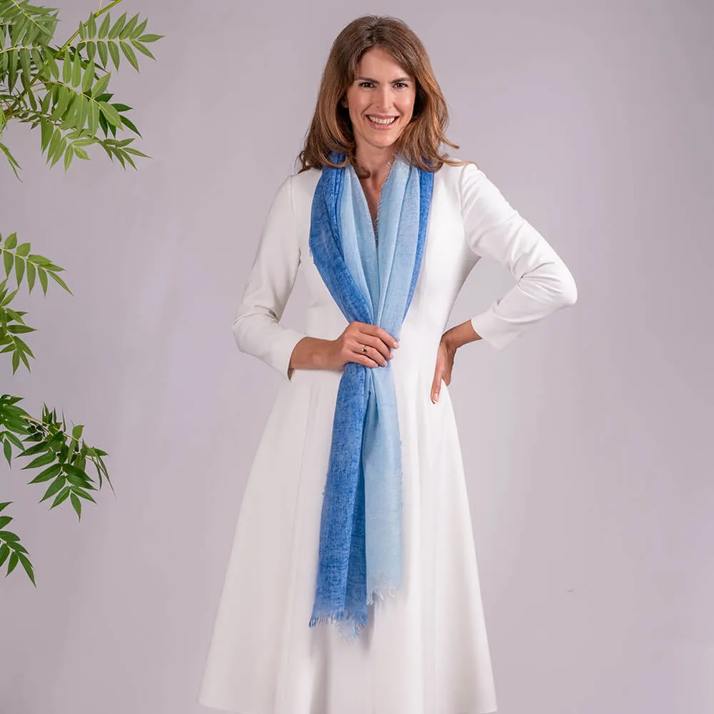 Blue Diaphanous Cashmere Spray Print Wrap