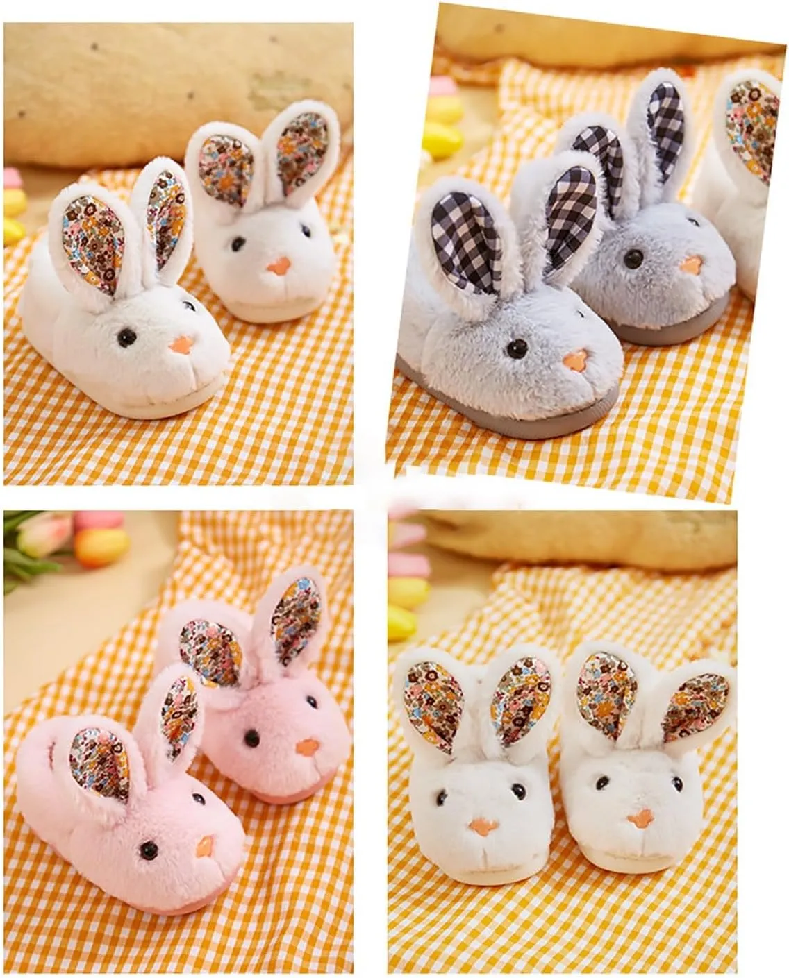 Bunny Ear Fuzzy Slippers for Girls Kids Baby Boys Memory Foam Non Slip Flat Shoes Infant Indoor House Warm Slipper