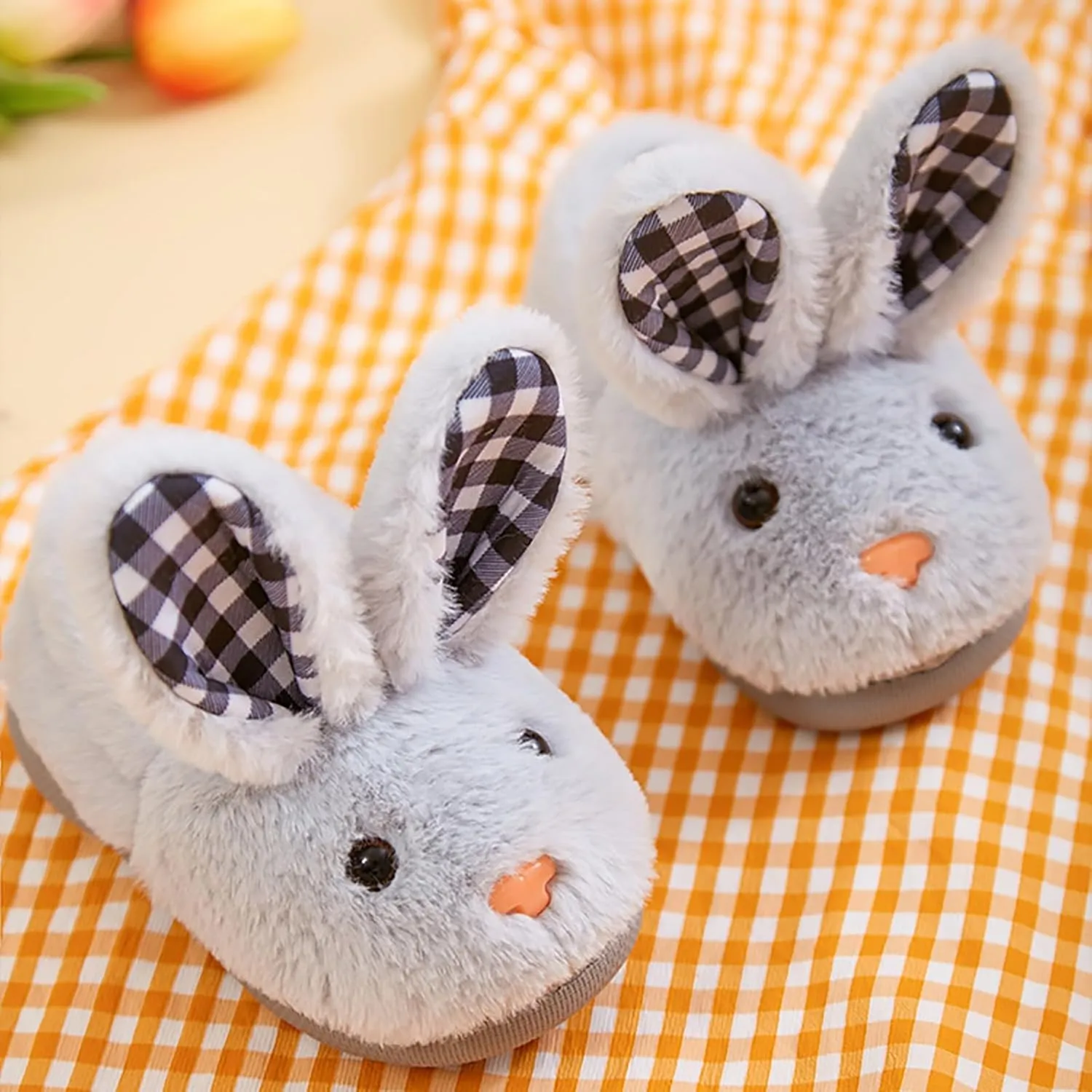 Bunny Ear Fuzzy Slippers for Girls Kids Baby Boys Memory Foam Non Slip Flat Shoes Infant Indoor House Warm Slipper