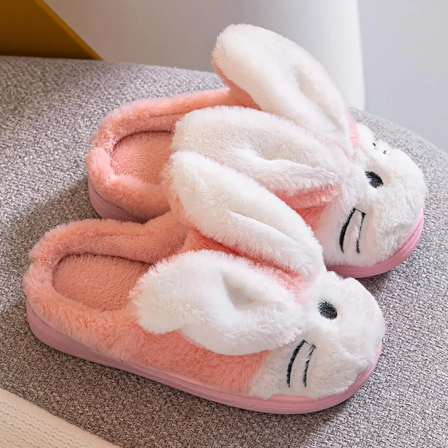 Bunny Slippers for Kids Fuzzy Indoor Outdoor Bedroom House Flat Shoes Baby Girls Boys Winter Plush Furry House Shoes