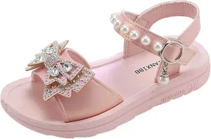 Child and Toddler Baby Girls Shoes Soft Sole Anti Slip Shoes Outdoor Bowknot Sandals Summer Princess (Red, 25 Toddler)