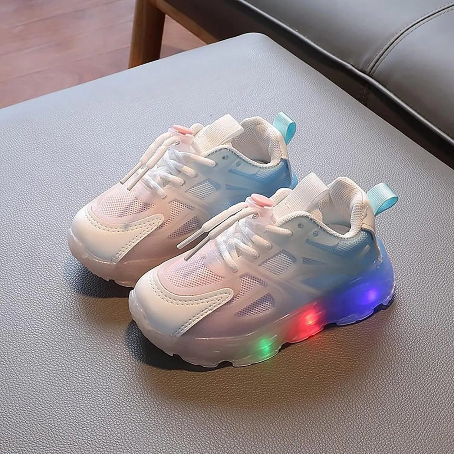 Children's Sneakers Color Gradient LED Light Shoes Dad Shoes Soft Soles Size 1 Wide Girls Shoes