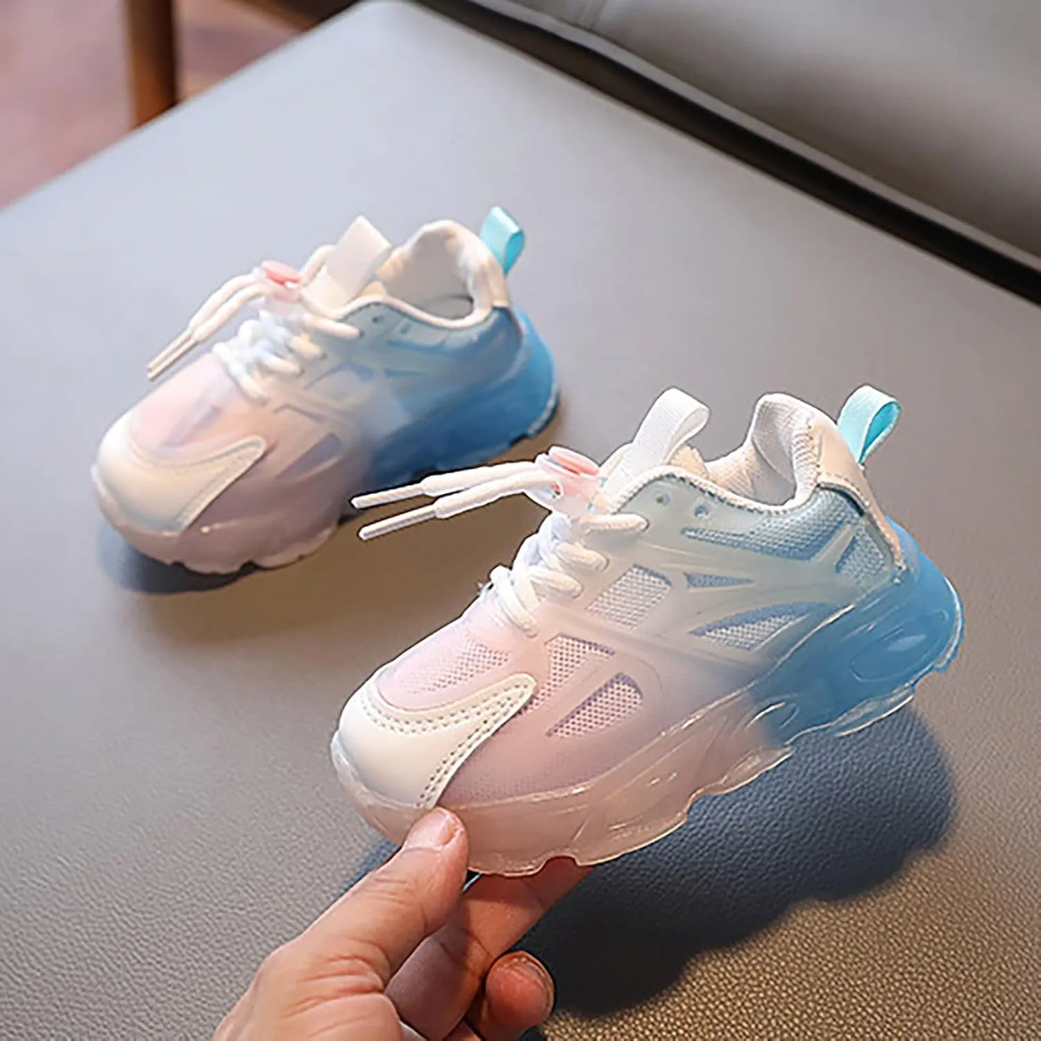 Children's Sneakers Color Gradient LED Light Shoes Dad Shoes Soft Soles Size 1 Wide Girls Shoes