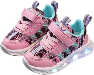 Children's Sneakers LED Charged Breathable Soft Sole Strap Collision Color for 1 to 6 Years Toddler Girls Size 8 Shoes
