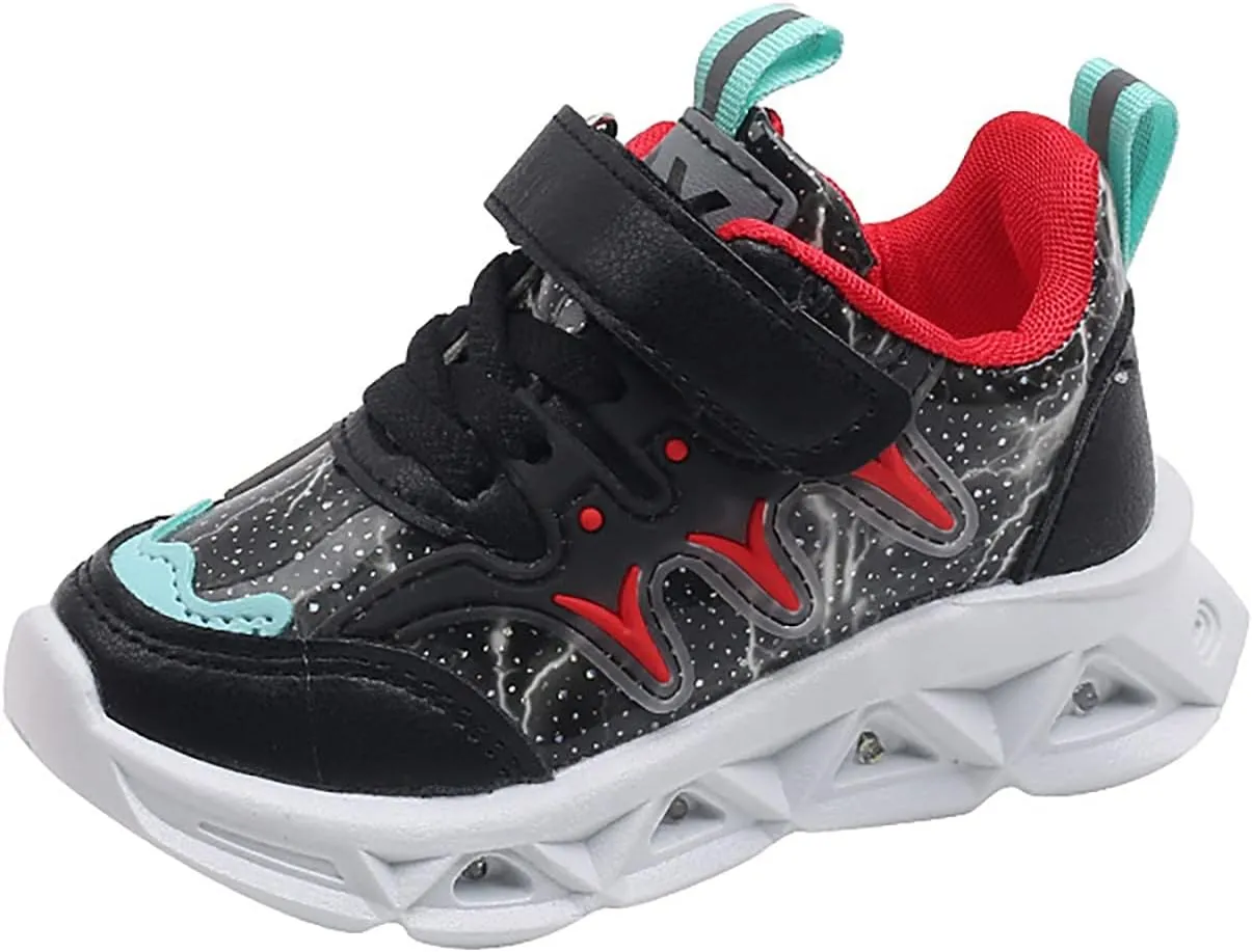 Children's Sneakers LED Charged Breathable Soft Sole Strap Collision Color for 1 to 6 Years Toddler Girls Size 8 Shoes