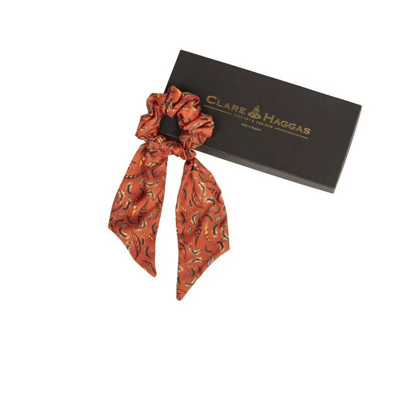Clare Haggas Birds of a Feather Silk Hair Scrunchie - Russet