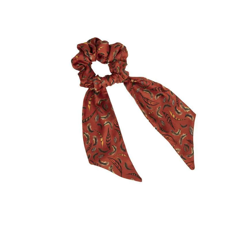 Clare Haggas Birds of a Feather Silk Hair Scrunchie - Russet