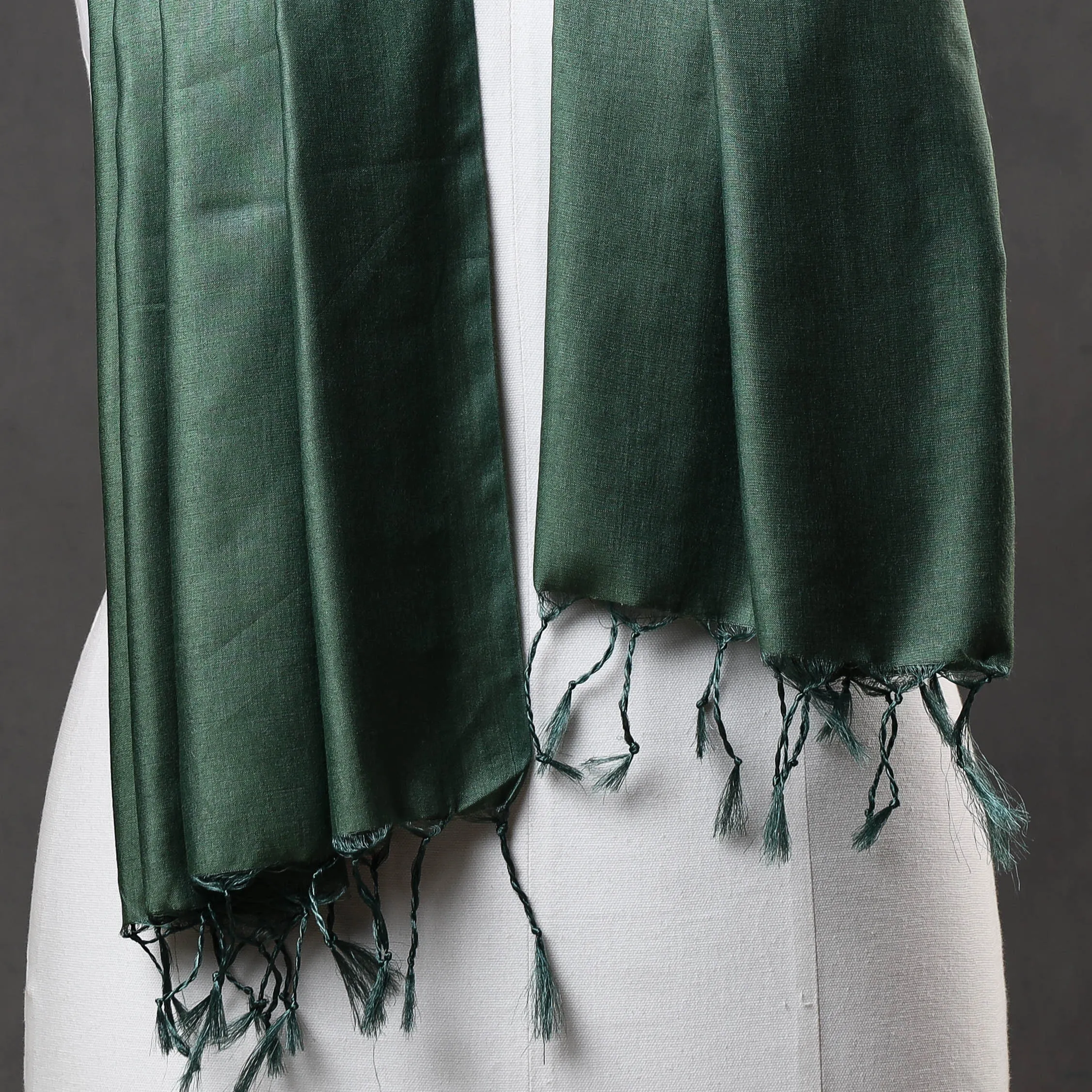 Dark Green Vidarbha Pure Tussar Silk Cotton Handloom Stole