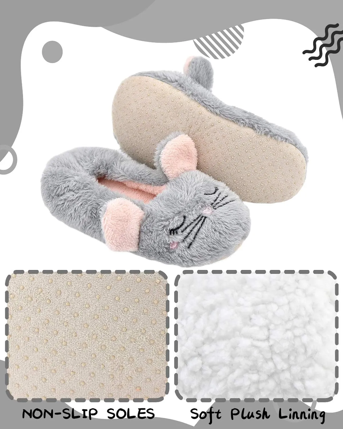 DICUIRD Kid's Animal Slipper Socks, Cartoon Cozy Fleece Indoor Kids Slipper, Fluzzy Warm Bedroom Shoes