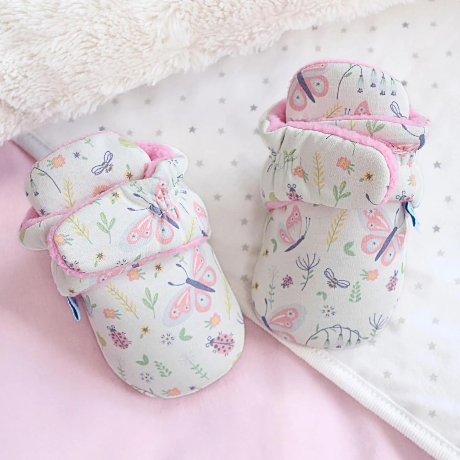 Dotty Fish Fleece Lined Baby Booties - Non-Slip Suede Sole - Warm & Cozy Slippers for Newborns to 24 Months - Perfect Winter Shoes for Babies
