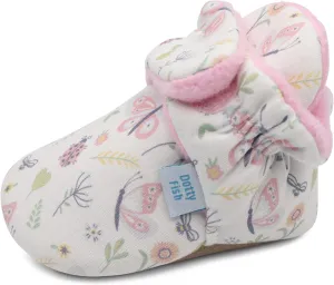 Dotty Fish Fleece Lined Baby Booties - Non-Slip Suede Sole - Warm & Cozy Slippers for Newborns to 24 Months - Perfect Winter Shoes for Babies